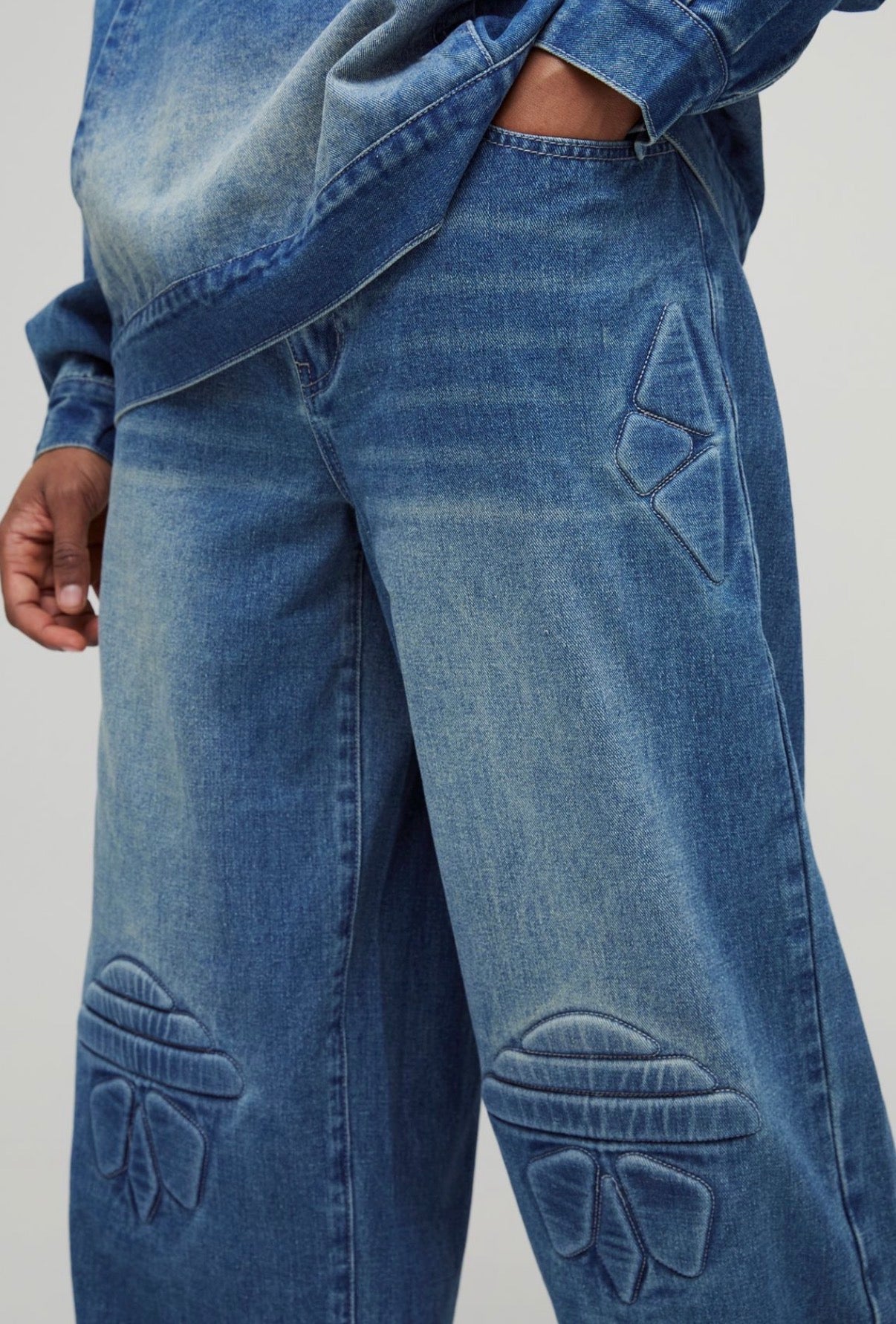 BoohooMAN Tall Debossed Biker Baggy Fit Jeans