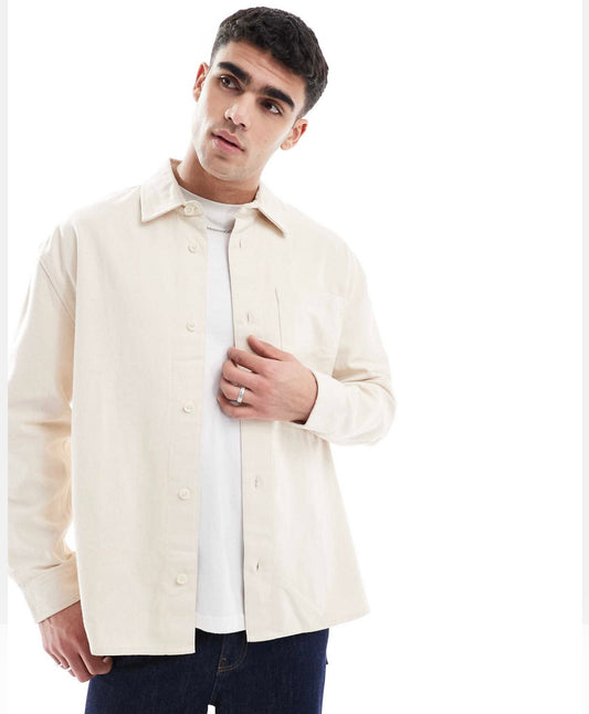 River Island relaxed fit overdyed shirt in ecru