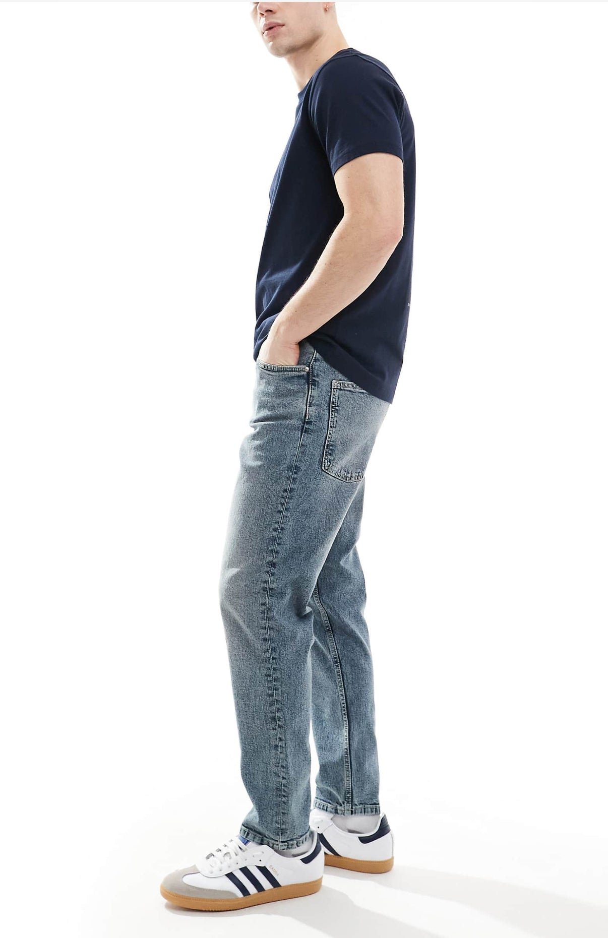 ASOS DESIGN tapered jeans in light wash blue