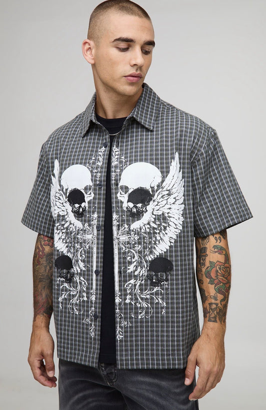 BoohooMAN Oversized Half Sleeve Grunge Print Half Sleeve Shirt