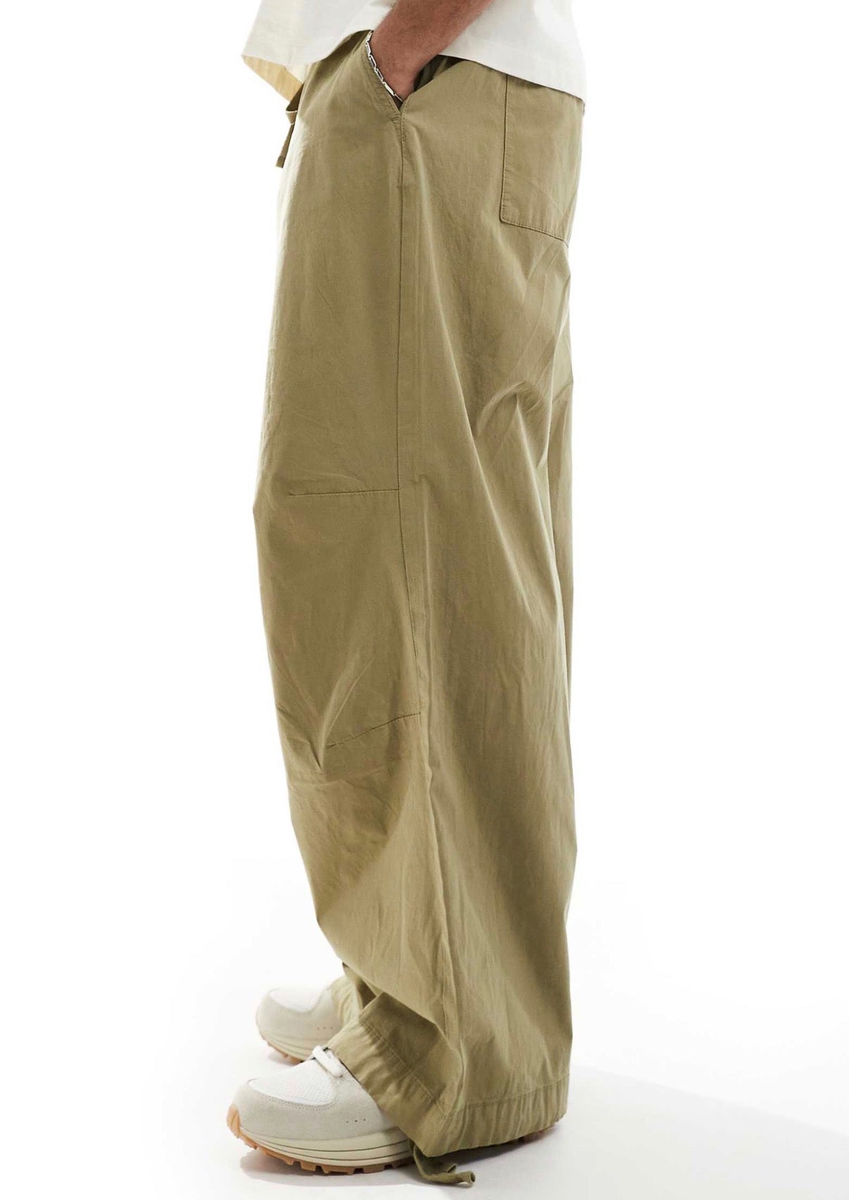 ASOS DESIGN poplin parachute trouser in khaki