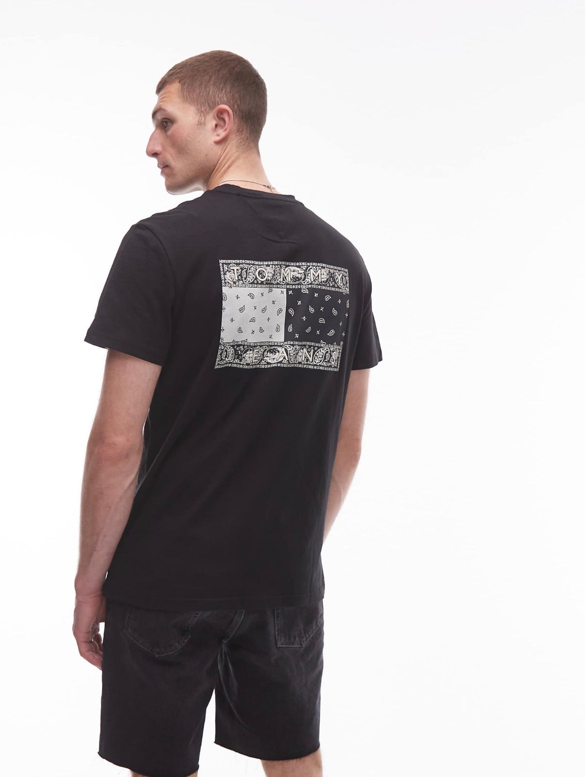 Tommy Jeans paisley flag backprint t-shirt in black