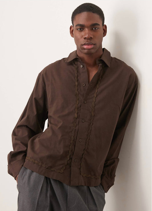 ASOS DESIGN oversized boxy shirt with taping in brown