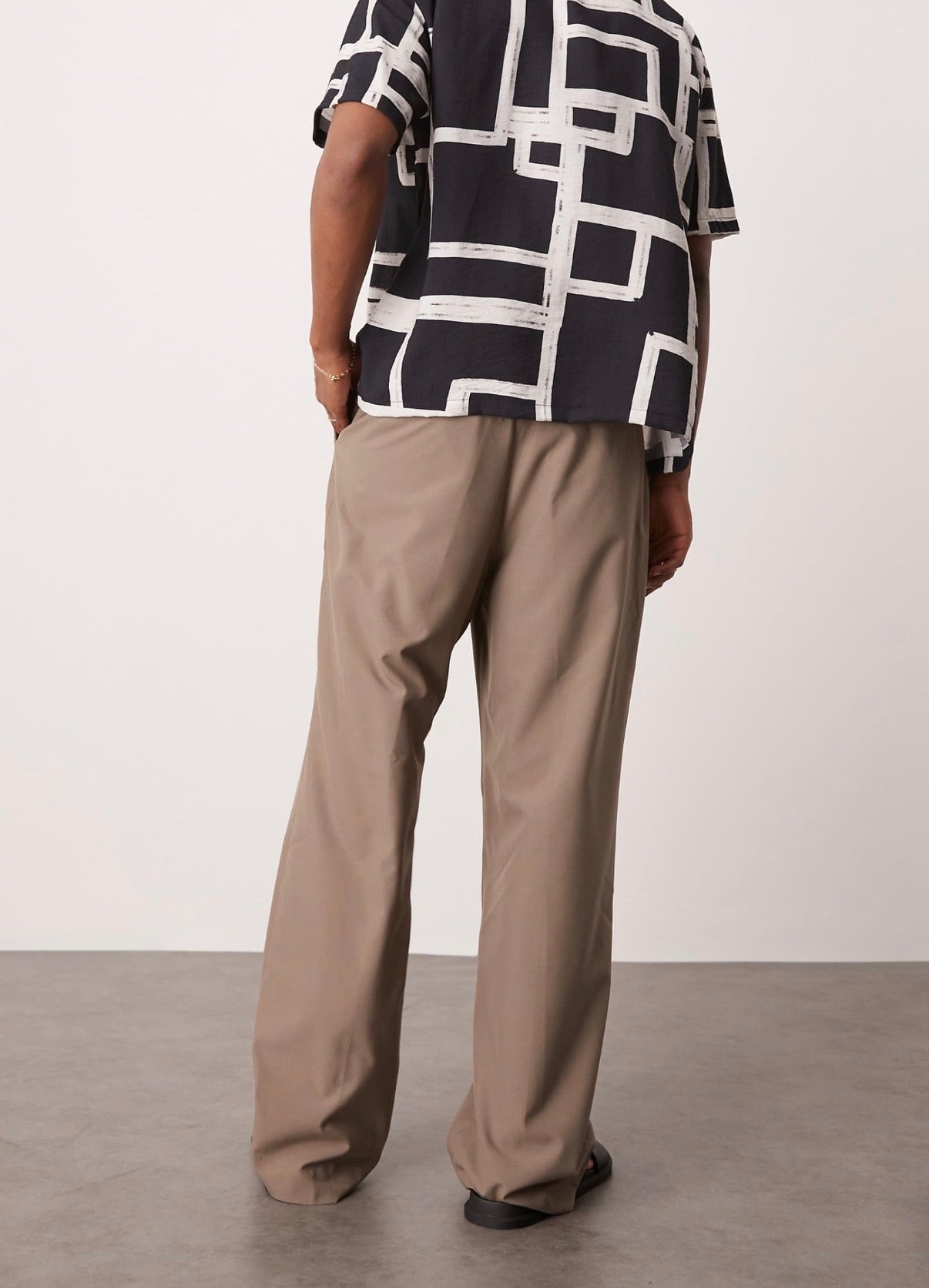 ASOS DESIGN smart wide leg trousers in beige with elasticated waist