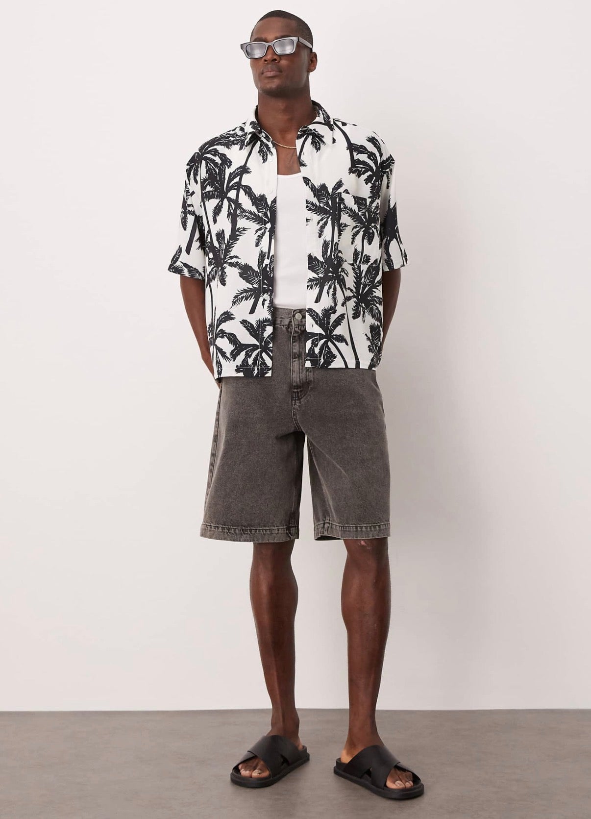 ASOS DESIGN oversized boxy shirt with palm print in mono
