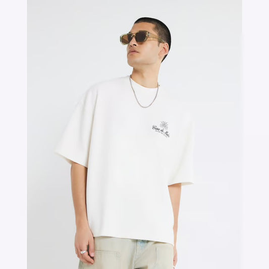 River Island Mens T-shirt White Textured Casa Patch