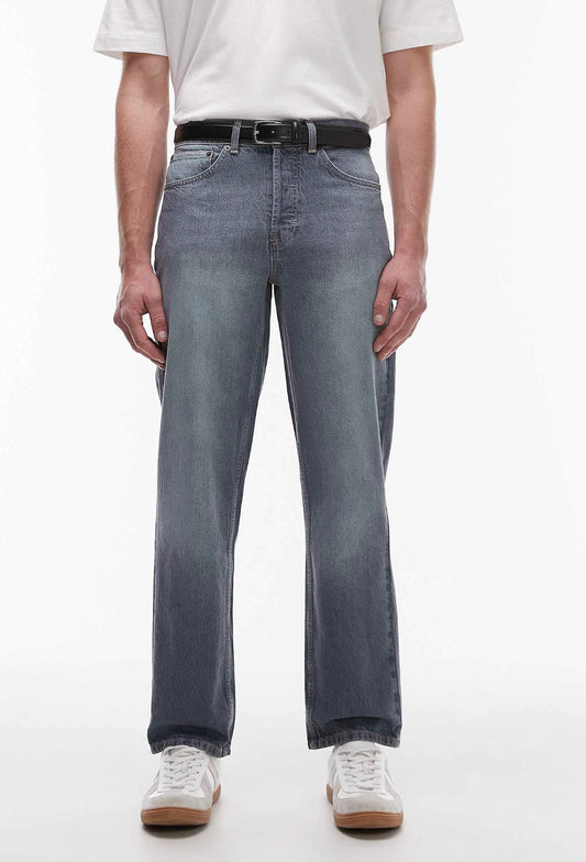 Topman rigid straight jean in mid wash blue