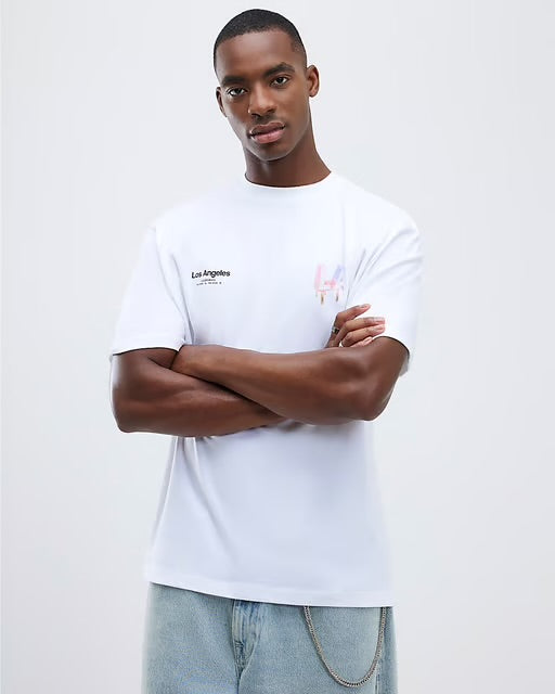 River Island Mens T-Shirt White Regular Fit LA Ice Cream