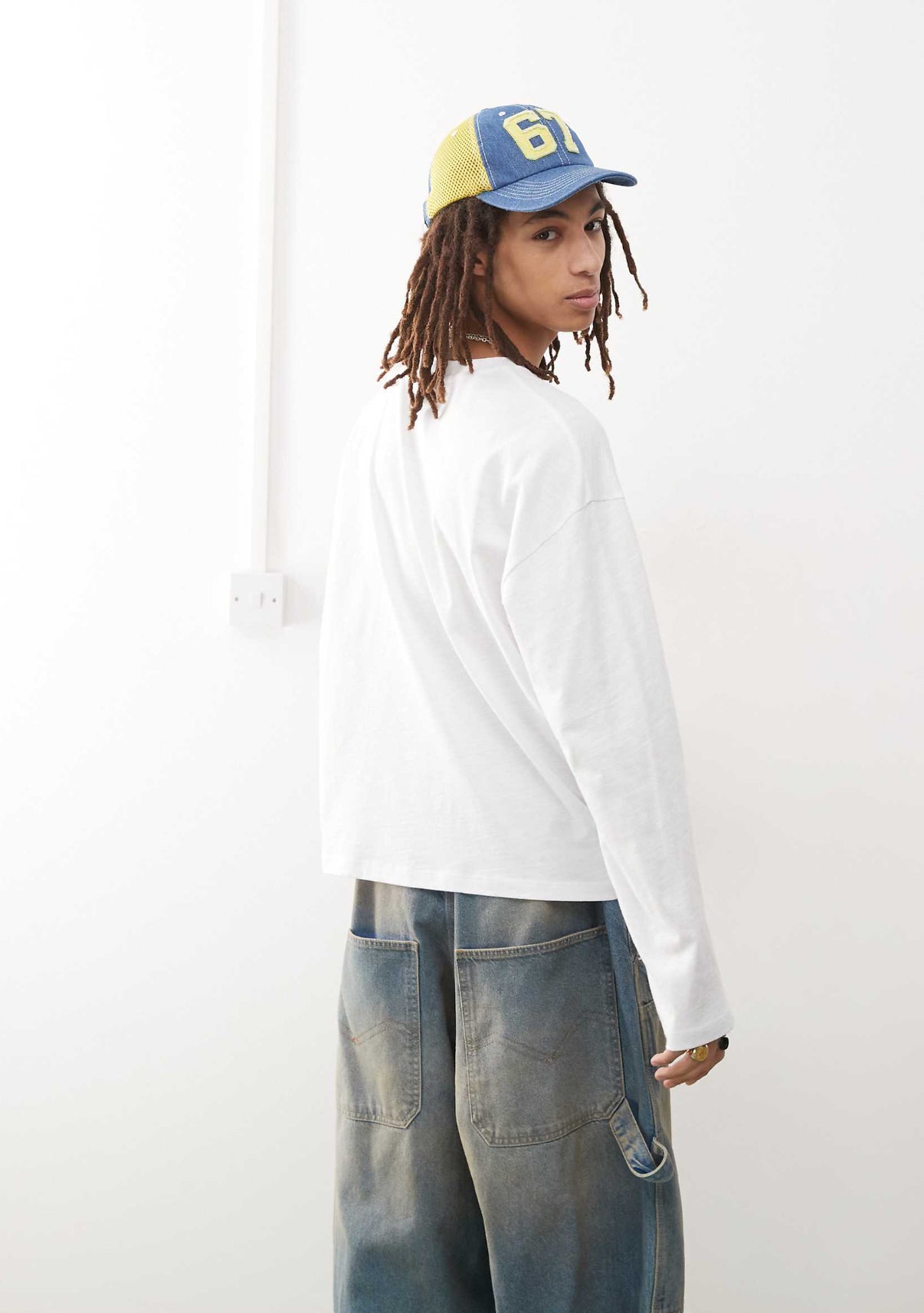 COLLUSION Long sleeve t-shirt in white slub fabric with print