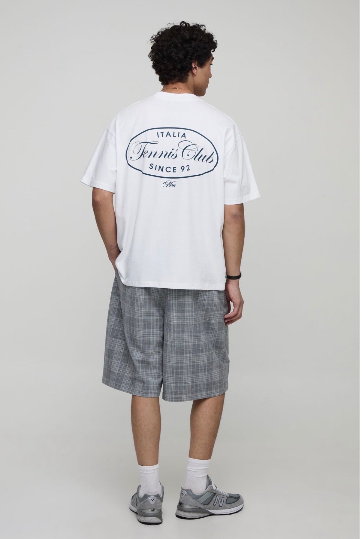 BoohooMAN Wide Leg Check Double Pleat Jort