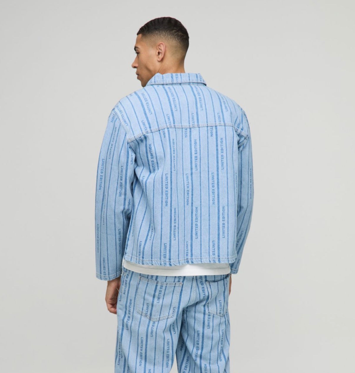 BoohooMAN Long Sleeve Boxy Laser Print Striped Denim Overshirt