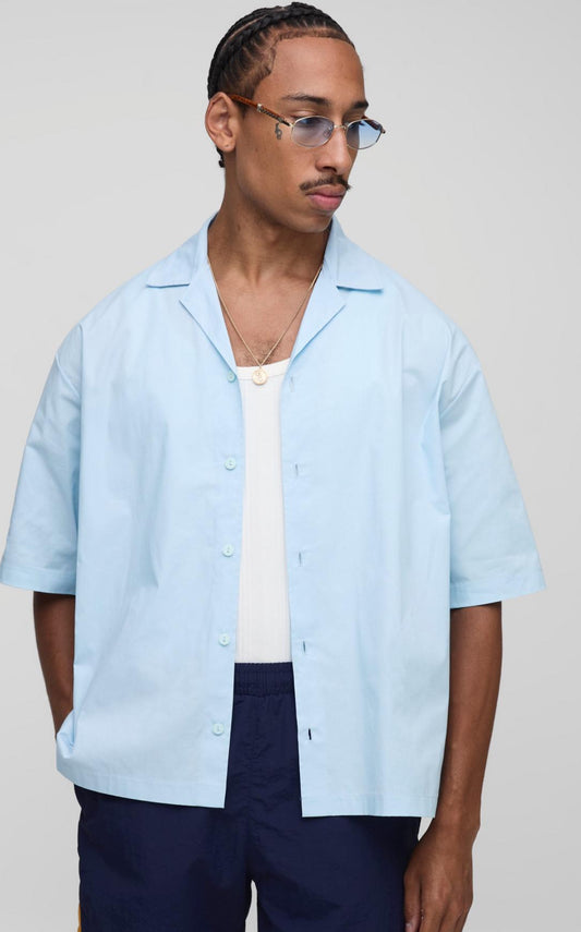 BoohooMAN Oversized Boxy Revere Peach Print Shirt
