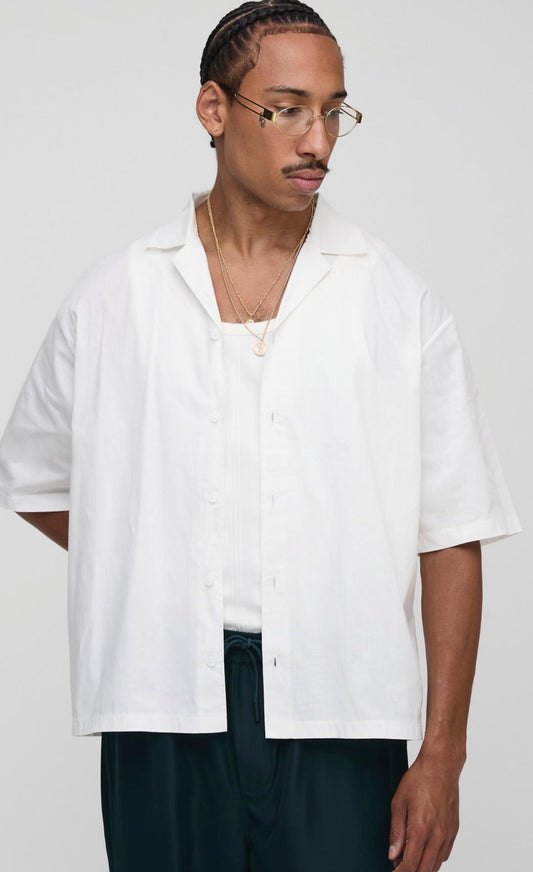 BoohooMAN Oversized Boxy Revere Orange Print Shirt