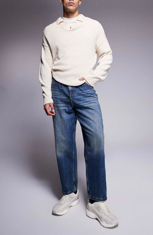 ASOS DESIGN balloon fit jeans with vintage tint in mid dark wash blue