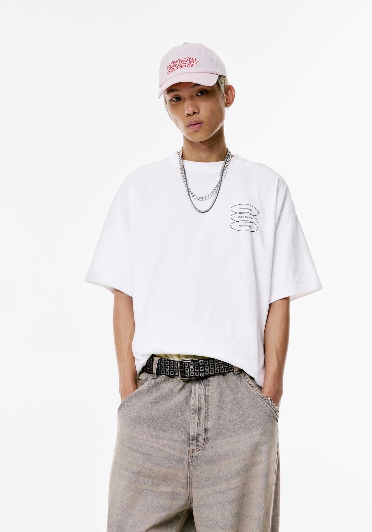 Pull&Bear Stwd ghost mode t-shirt in off white