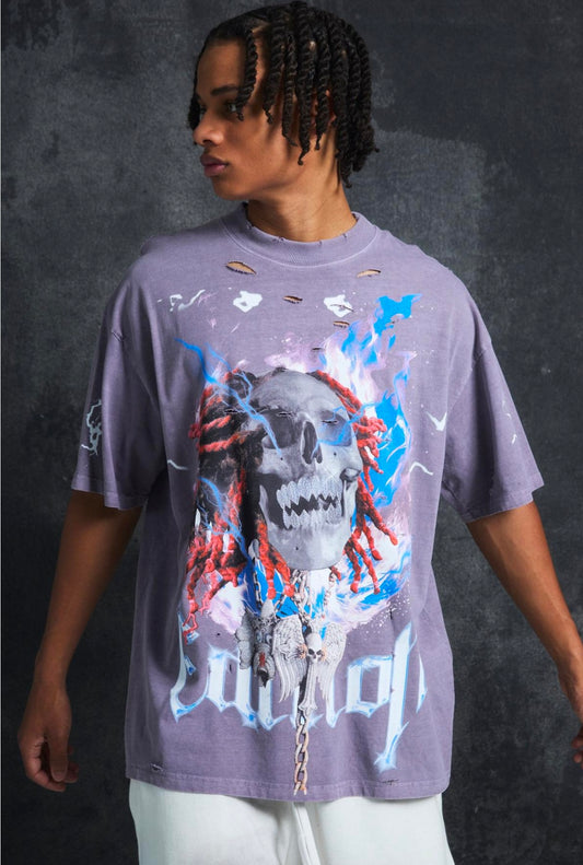 Trippie Redd Oversized Extended Neck Heavyweight Washed Graphic T-Shirt