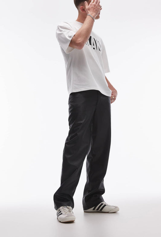 Topman wide leg faux leather trousers in black