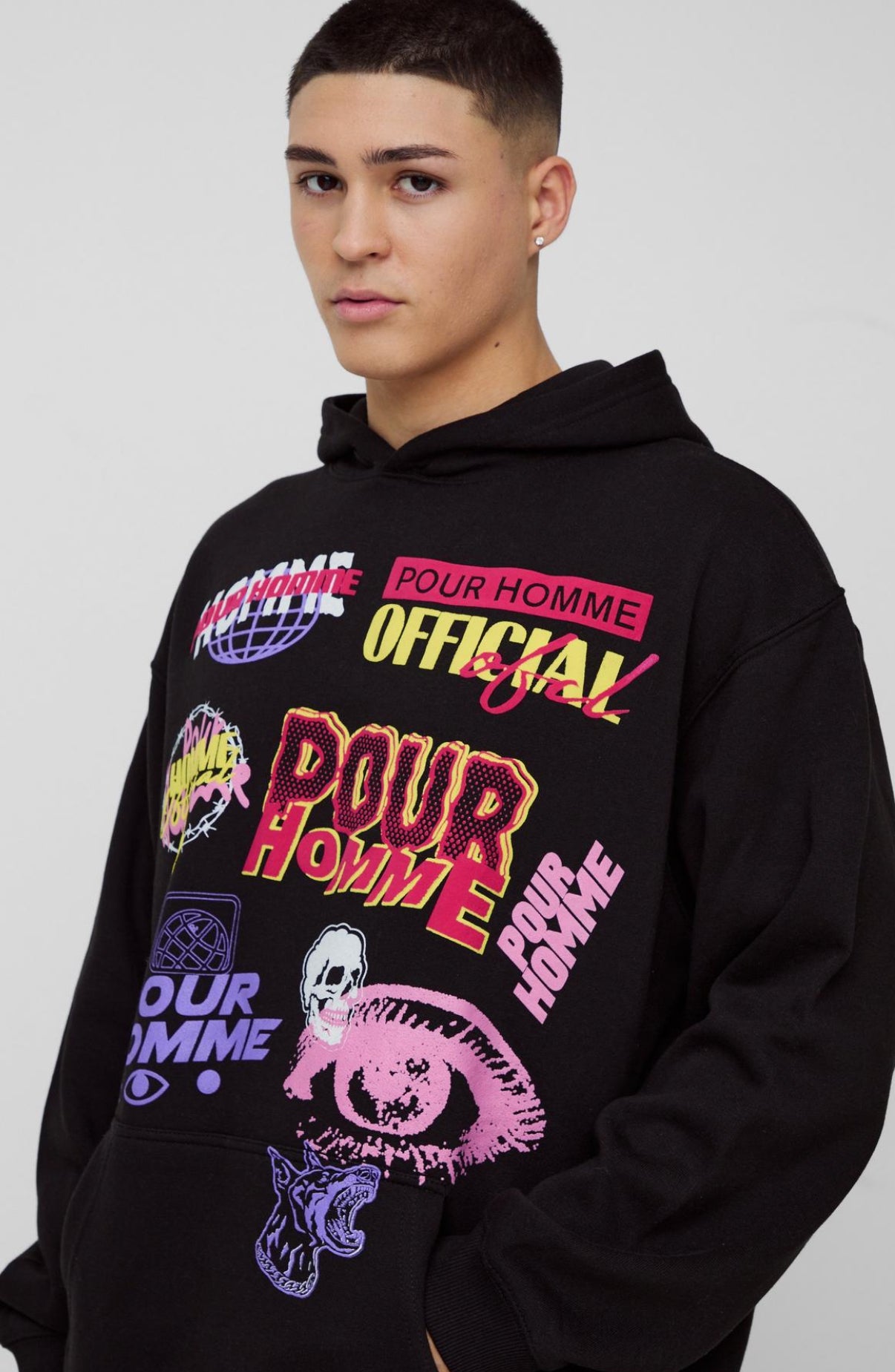 BoohooMAN OVERSIZED GOTHIC MOTO HOODIE