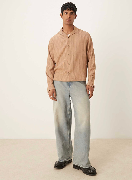 ASOS DESIGN boxy textured regular shirt in beige