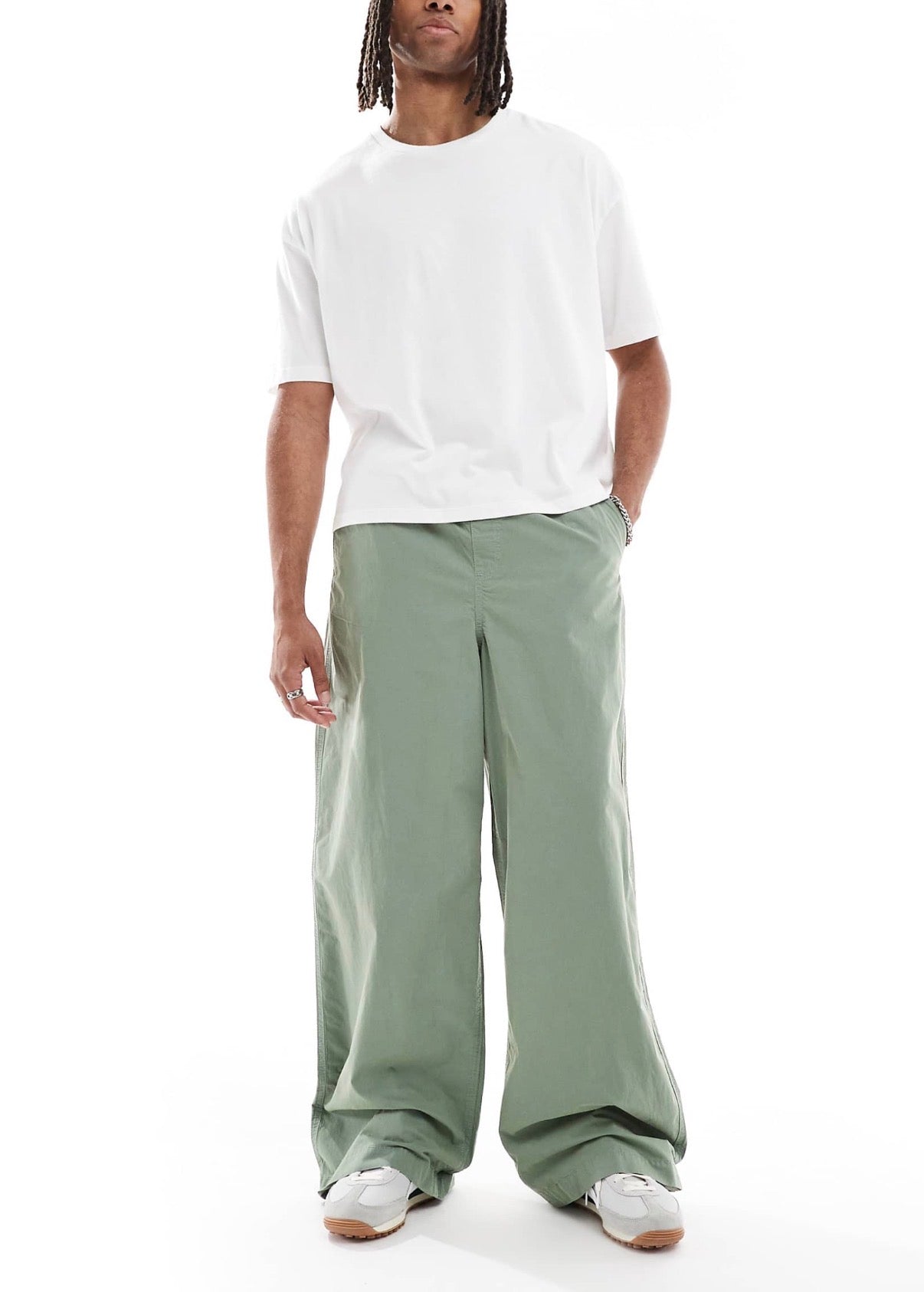 ASOS DESIGN super baggy pull on trousers in green poplin