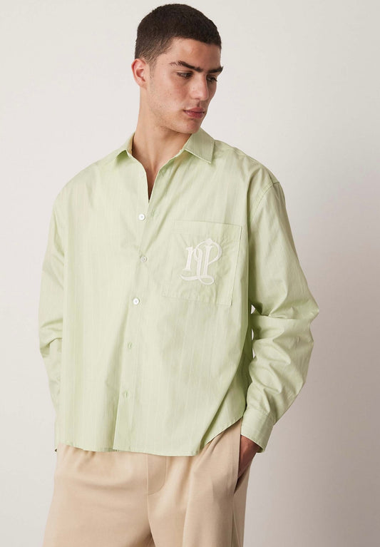 ASOS DESIGN oversized striped shirt with embroidery in green