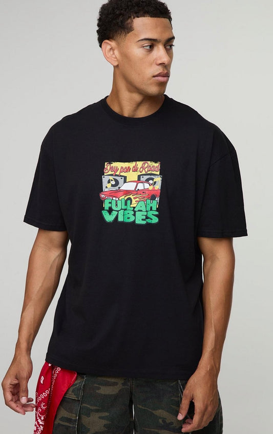 BoohooMAN Black Oversized Moto Vibes Graphic T-Shirt