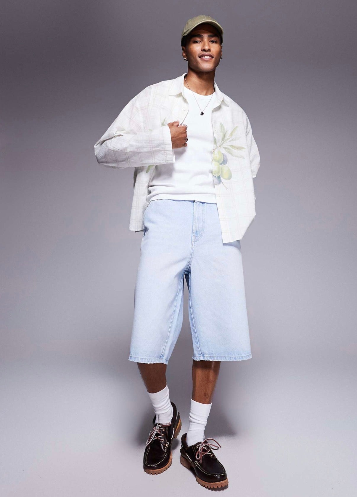 ASOS DESIGN boxy oversized shirt with fruit print in neutral check