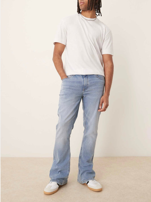ASOS DESIGN stretch flare jeans in light wash blue