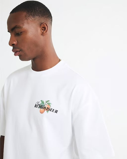 River Island Mens T-Shirt White Retroviseur Orange Tree Car