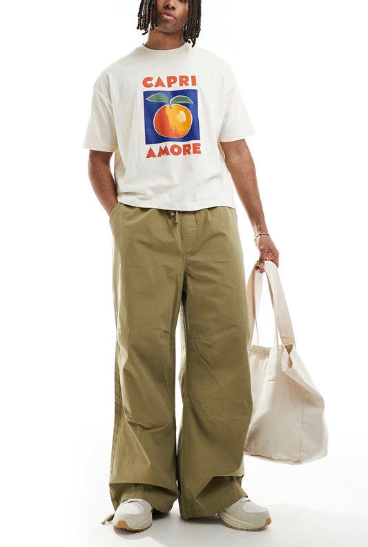 ASOS DESIGN poplin parachute trouser in khaki