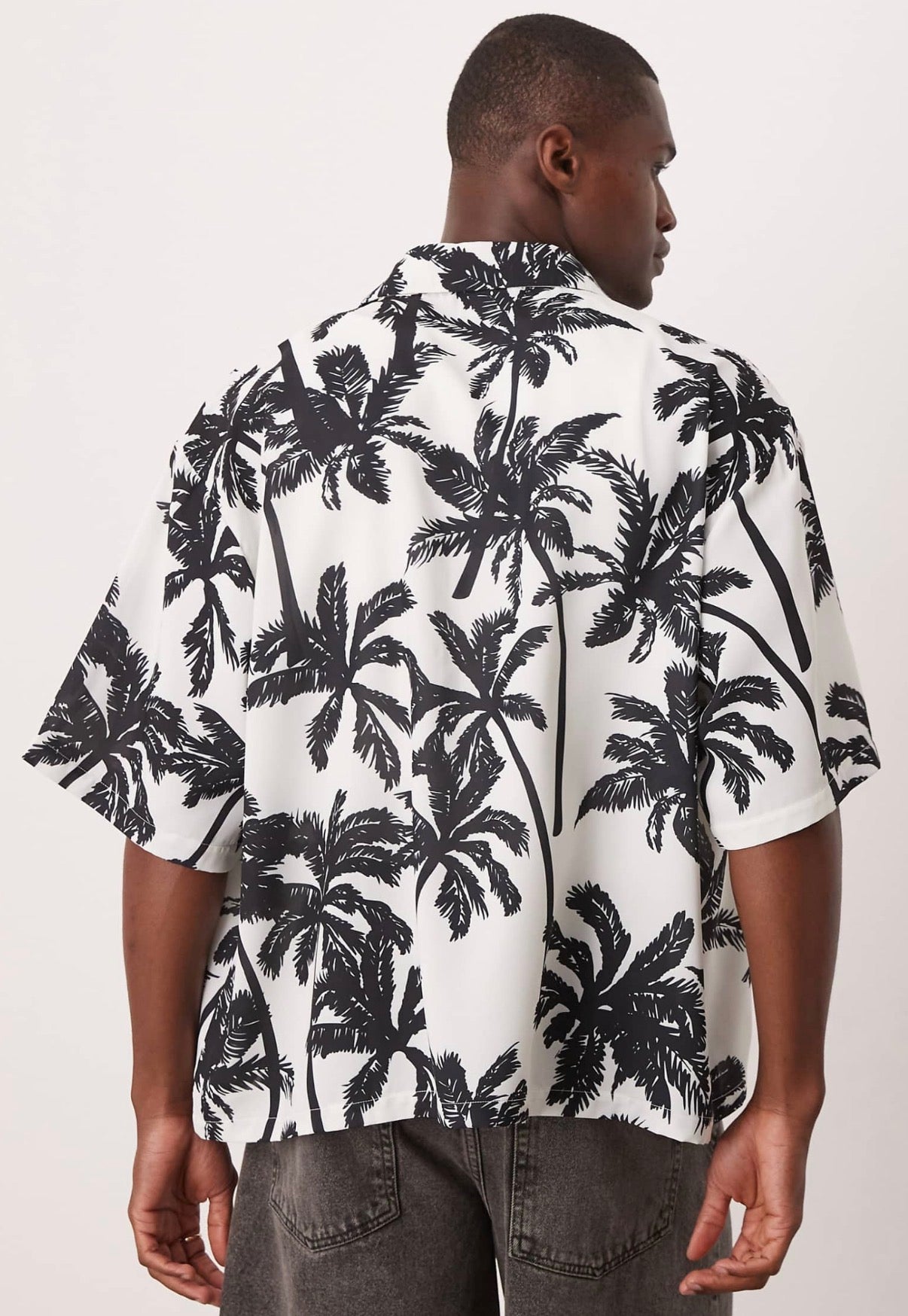 ASOS DESIGN oversized boxy shirt with palm print in mono