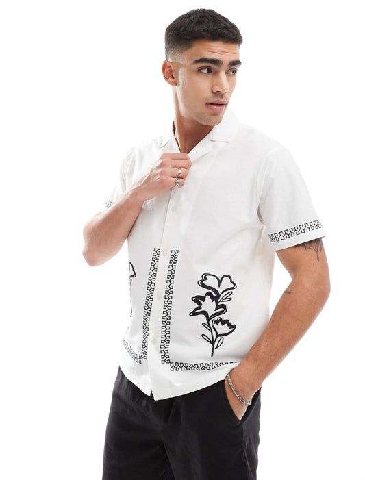 Aray embroidered resort beach shirt in white