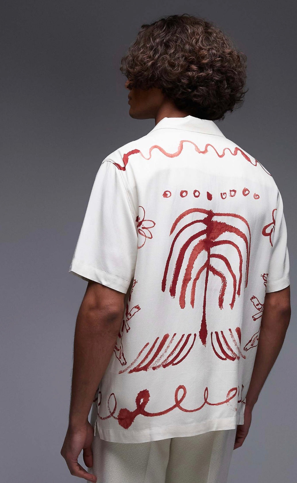 Topman relaxed fit short sleeve border print shirt in ecru