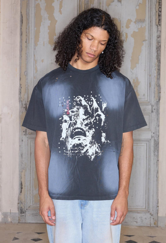 BoohooMAN PREMIUM OVERSIZED WASHED AND PRINTED T-SHIRT