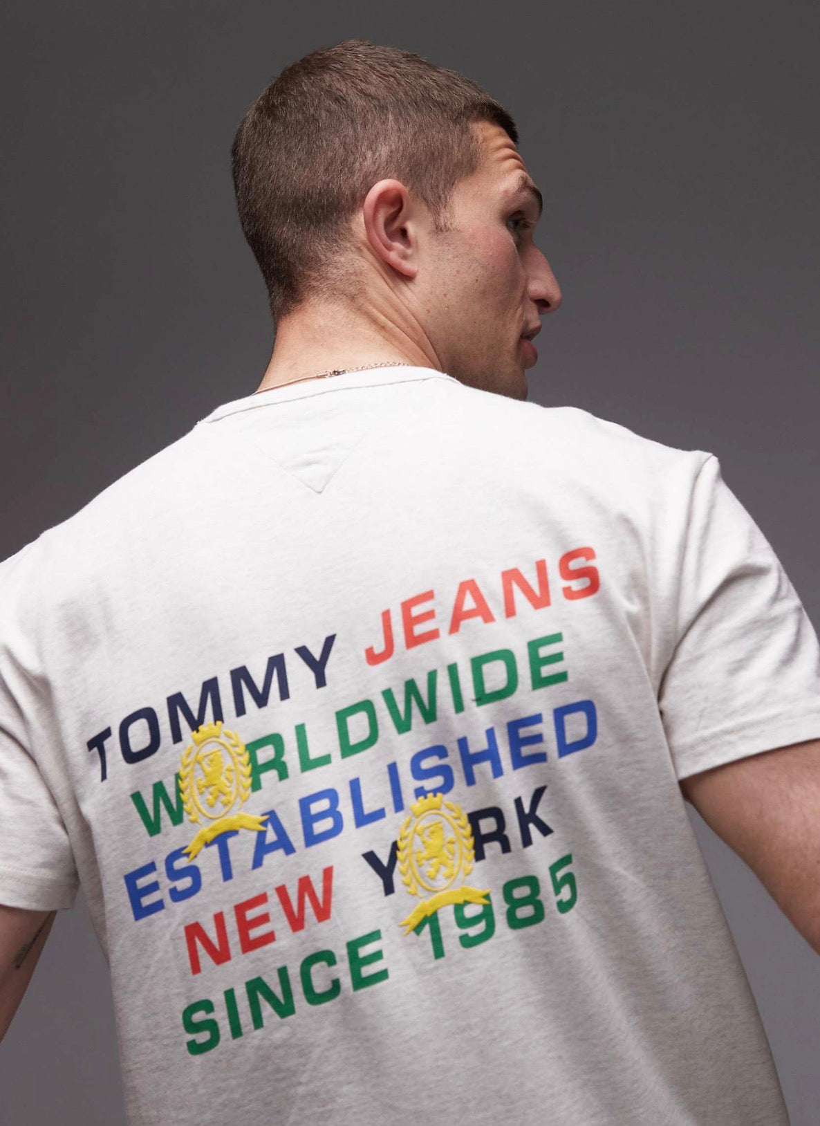 Tommy Jeans diagonal backprint logo t-shirt in oat marl