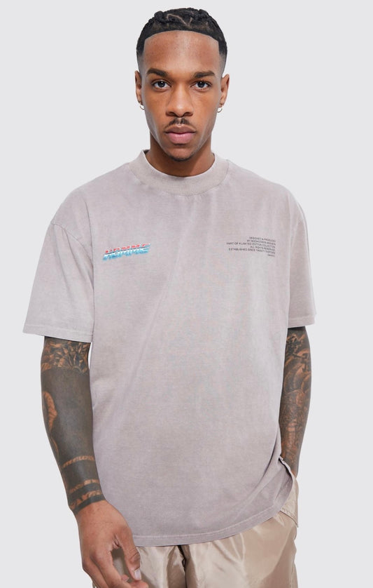 BoohooMAN Oversized Acid Wash Motor Sport T-Shirt