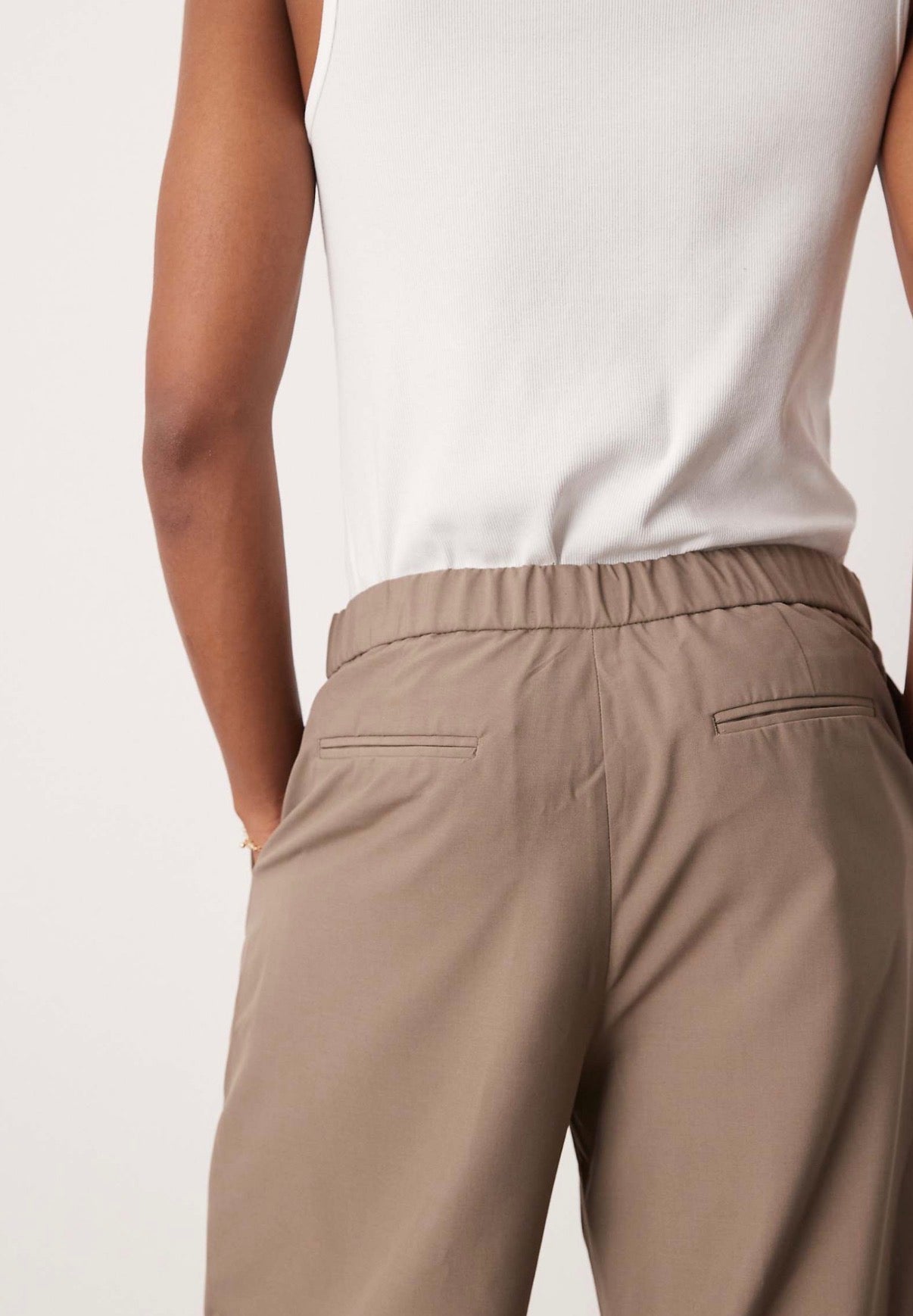 ASOS DESIGN smart wide leg trousers in beige with elasticated waist