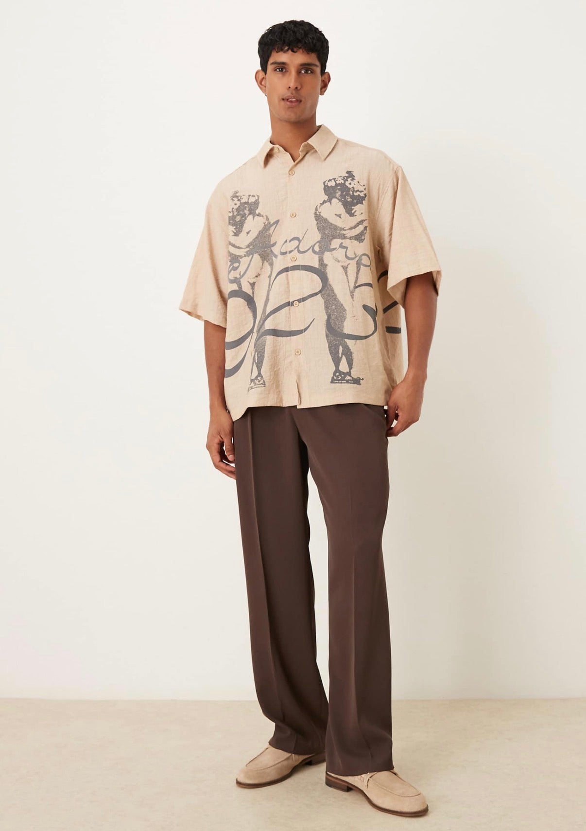 ASOS DESIGN oversized shirt with print detail in khaki