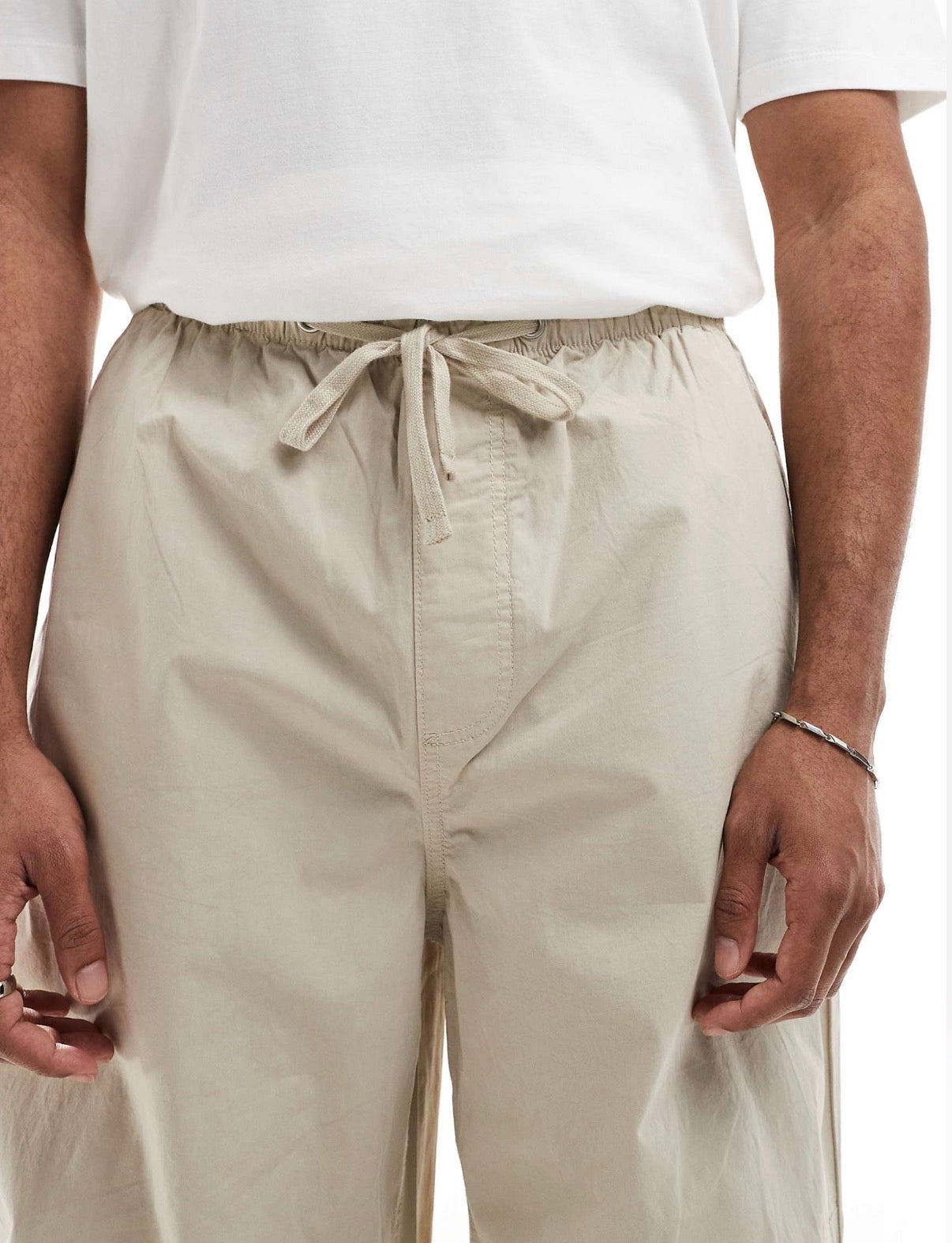 ASOS DESIGN parachute trousers in stone poplin