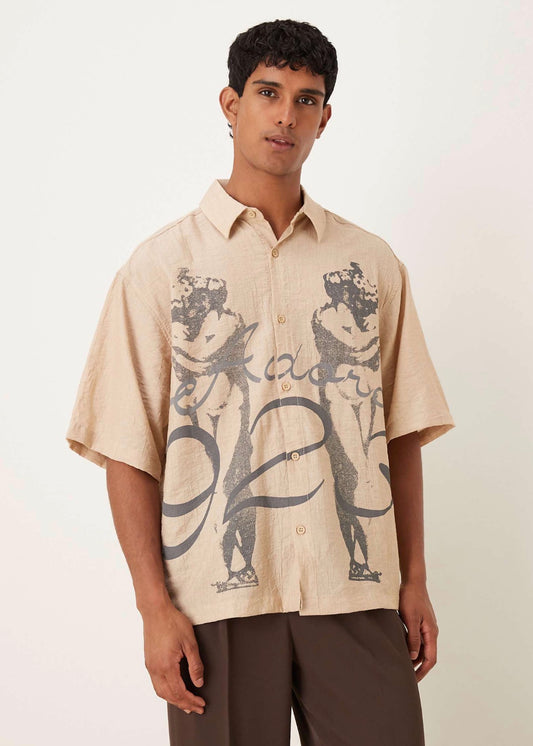 ASOS DESIGN oversized shirt with print detail in khaki