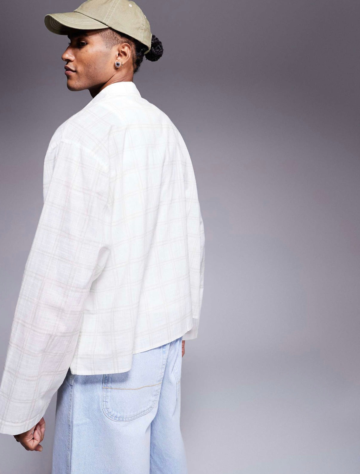 ASOS DESIGN boxy oversized shirt with fruit print in neutral check