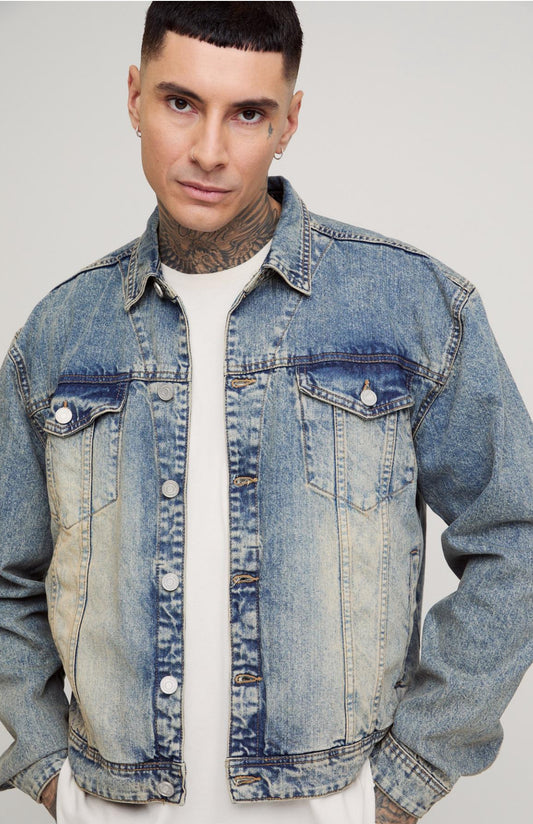 BoohooMAN Tall Stonewash Boxy Oversized Denim Jacket