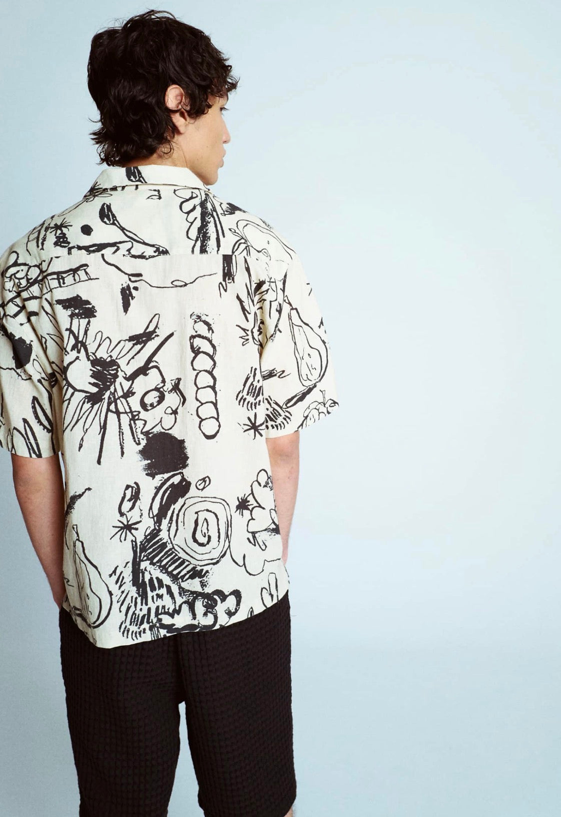 Topman cotton printed shirt in ecru