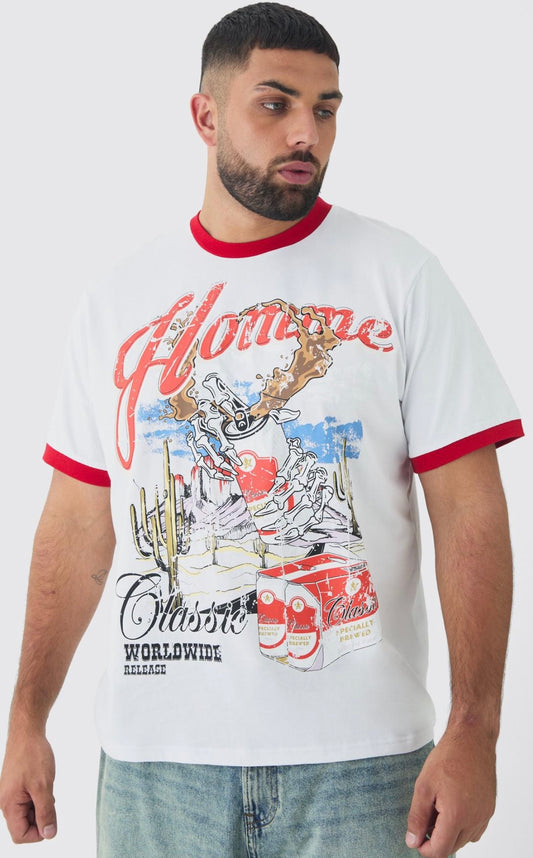 BoohooMAN Plus Western Graphic Ringer T-Shirt