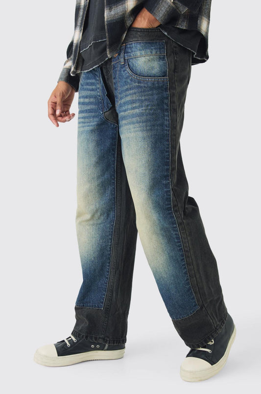 BoohooMAN Relaxed Rigid Double Waistband Denim Jeans