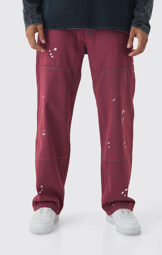 BoohooMAN Relaxed Rigid Carpenter Paint Splatter Denim Jeans