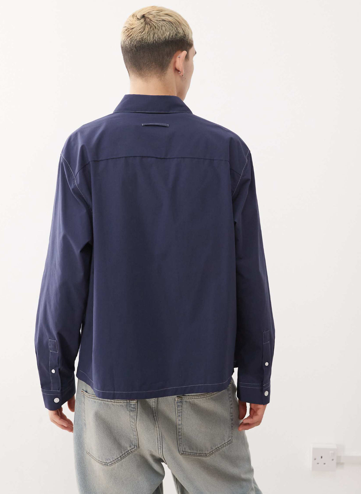 COLLUSION twill long sleeve shirt with contrast stitch in navy