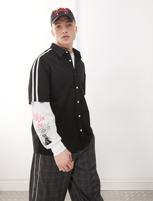 COLLUSION stripe shoulder SL shirt in black