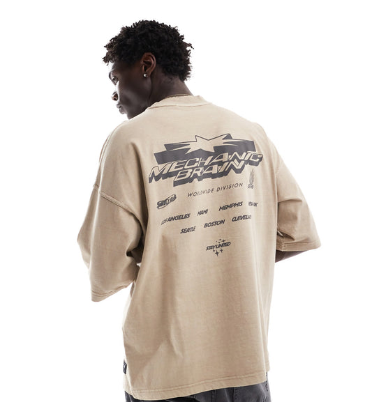 Pull&Bear STWD mechanic printed t-shirt in ecru