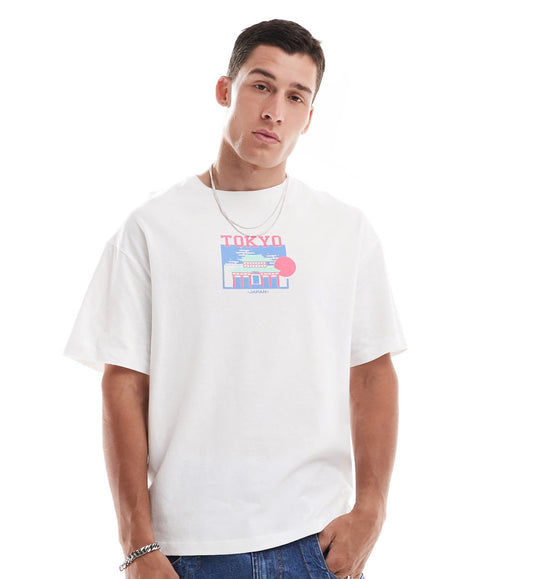 Jack & Jones oversized t-shirt with Tokyo print in white